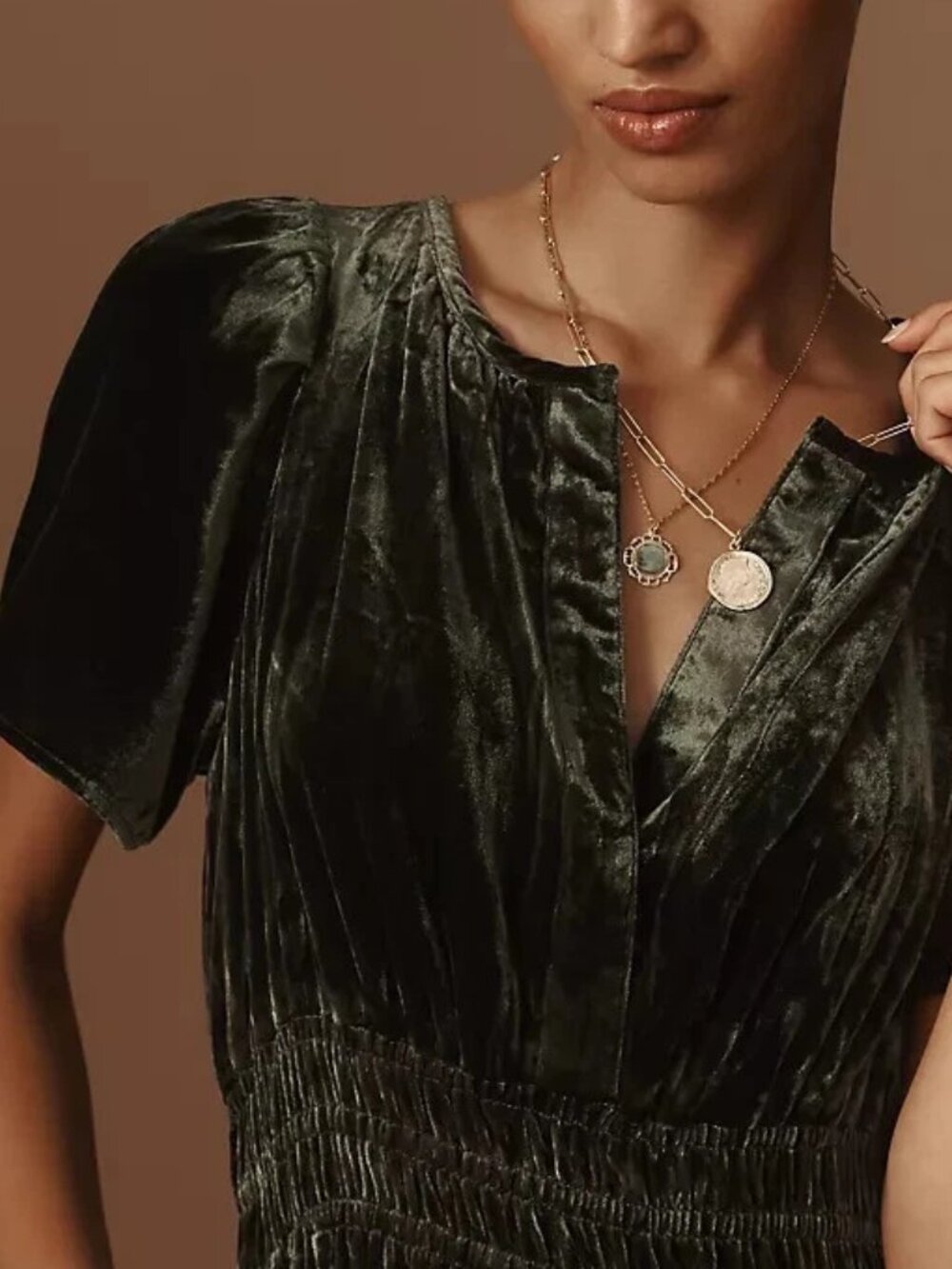 Anthropologie The Somerset Velvet Maxi Dress Dark Green Olive XXSP - Picture 3 of 14